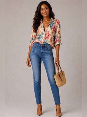 Madewell Blue High-Rise Skinny Jeans with Frayed Hem size 25 style #G7391